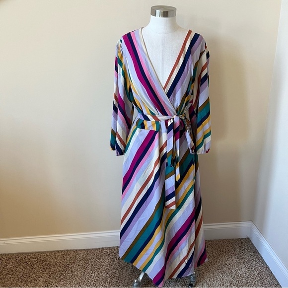 Great Jones colorful stripe wrap midi dress plus size XXL 13539 - Picture 7 of 16